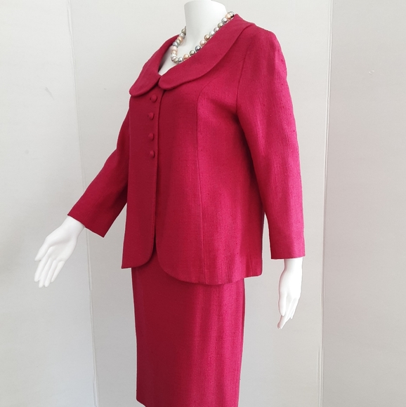 VTG FUCHSIA SILK LINEN BLEND PETER PAN COLLAR SUIT SZ 10 - Picture 3 of 13